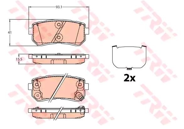 GDB3636 TRW Brake pad set KIA with acoustic wear warning, with accessories