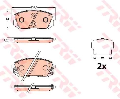 24501 TRW with acoustic wear warning, with accessories Height: 61mm, Width: 137,8mm, Thickness: 17,5mm Brake pads GDB3640 buy
