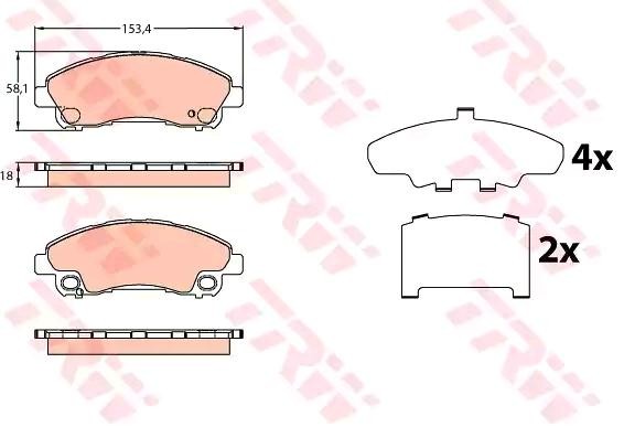 29380 TRW not prepared for wear indicator, with accessories Height: 58,1mm, Width: 153,4mm, Thickness: 18mm Brake pads GDB3644 buy