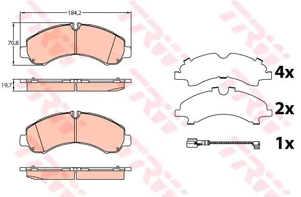 29380 TRW incl. wear warning contact, with accessories Height: 70,5mm, Width: 184,2mm, Thickness: 19,7mm Brake pads GDB3645 buy