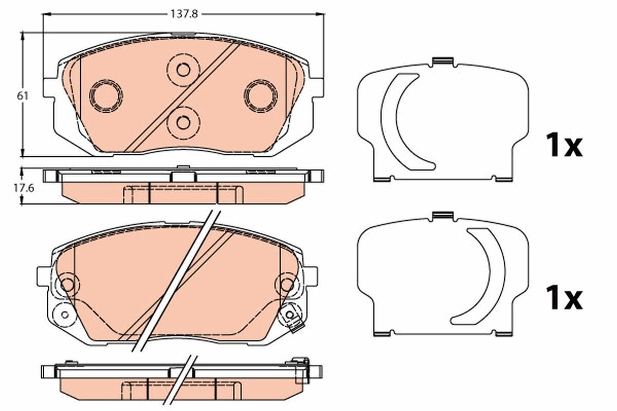 TRW GDB3647 Brake pad set with acoustic wear warning, with accessories
