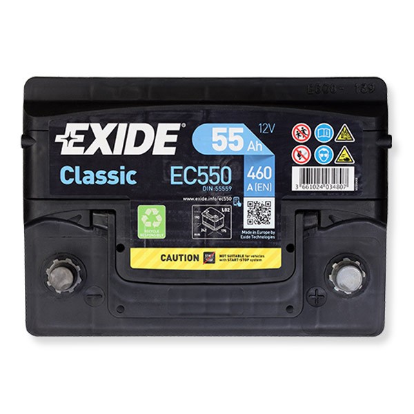 EXIDE EC550 Auto battery 12V 55Ah 460A B13 Lead-acid battery