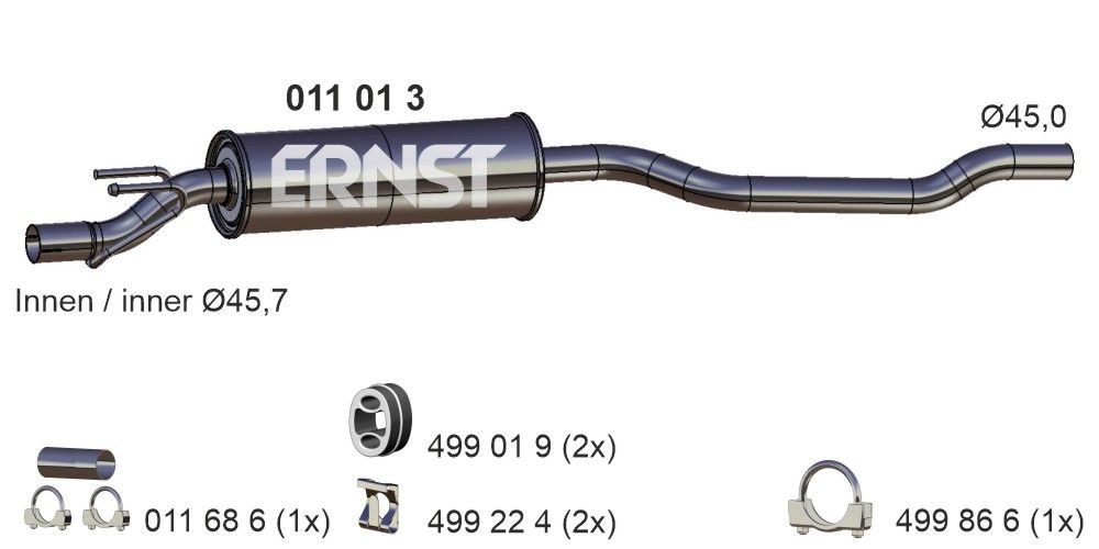 ERNST 011013 Front silencer OPEL CORSA 1999 price