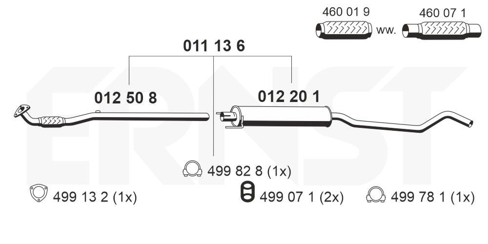 ERNST Middle silencer 011136 Opel CORSA 2016