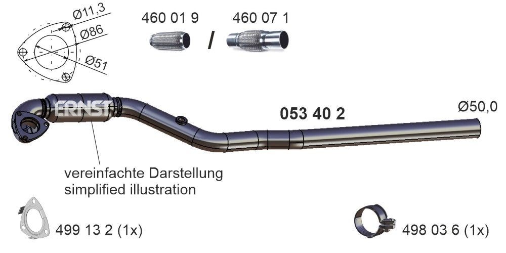 ERNST 053402 Exhaust pipes Opel Astra G Saloon 1.8 16V 125 hp Petrol 2003 price