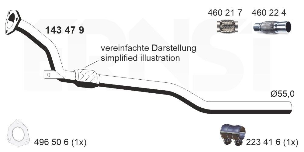 143479 ERNST Exhaust pipes VW Front