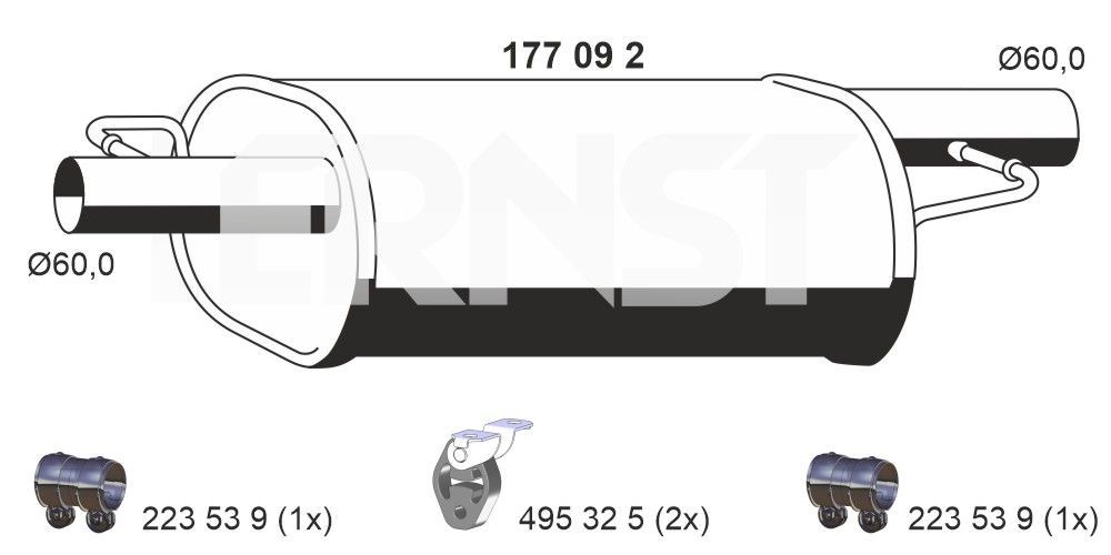ERNST 177092 Middle silencer VW Transporter T5 2.5 TDI 174 hp Diesel 2007 price