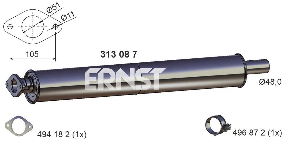 ERNST 313087 Front silencer Ford Focus 2 da