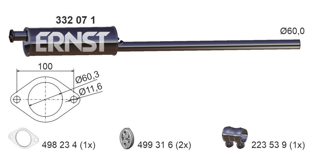 ERNST Middle silencer 332071 Ford TRANSIT 2011