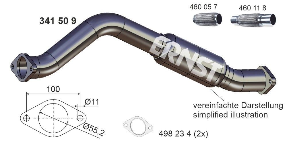 ERNST Exhaust Pipe 341509 Ford FOCUS 2003
