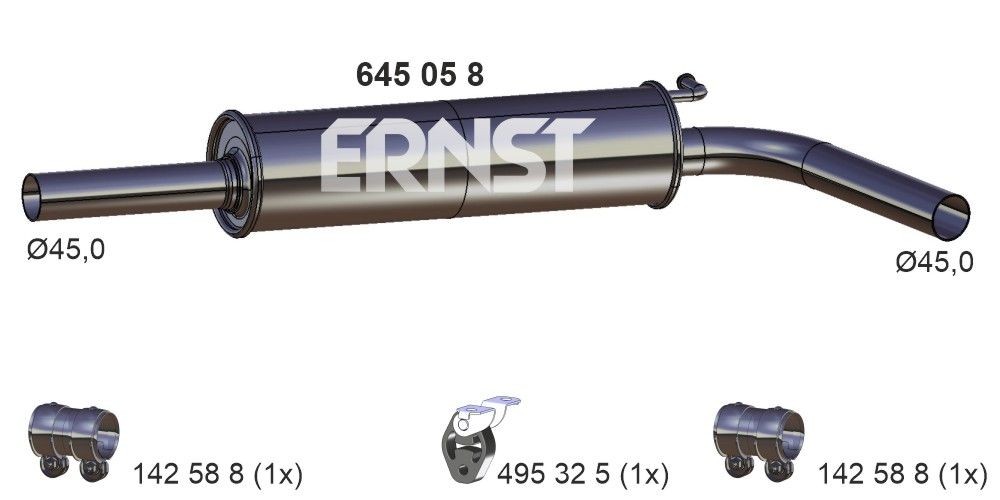 645058 ERNST Centre silencer SKODA Length: 880mm