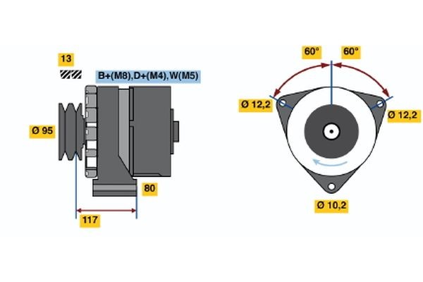 N1 (R) 28V 10/80A BOSCH 28V, 80A, excl. vacuum pump, Ø 95 mm Generator 0 120 468 113 buy