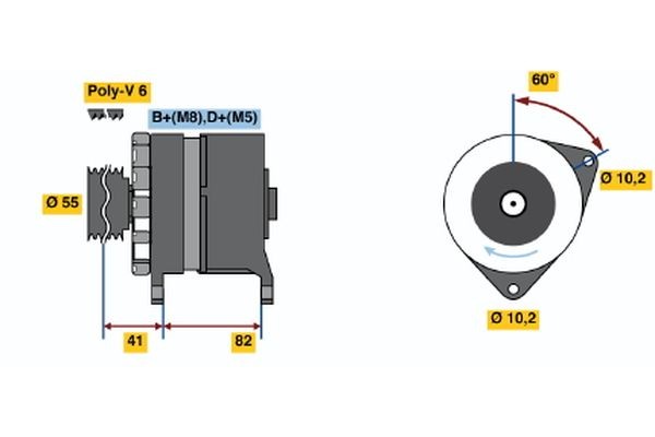 N1 (R) 14V 36/100A BOSCH 14V, 100A, excl. vacuum pump, Ø 55 mm Generator 0 120 468 134 buy