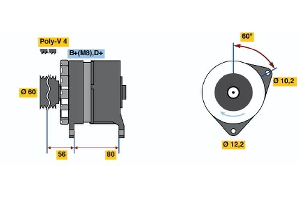 N1 (R) 14V 34/90A BOSCH 14V, 90A, excl. vacuum pump, Ø 60 mm Generator 0 120 469 029 buy