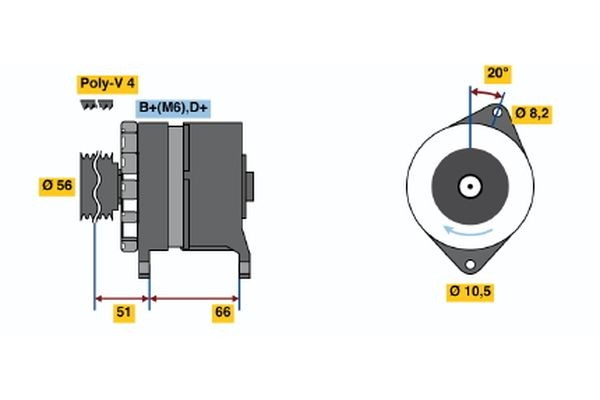 K1 (R) 14V 23/55A BOSCH 14V, 55A, excl. vacuum pump, Ø 56 mm Generator 0 120 488 215 buy