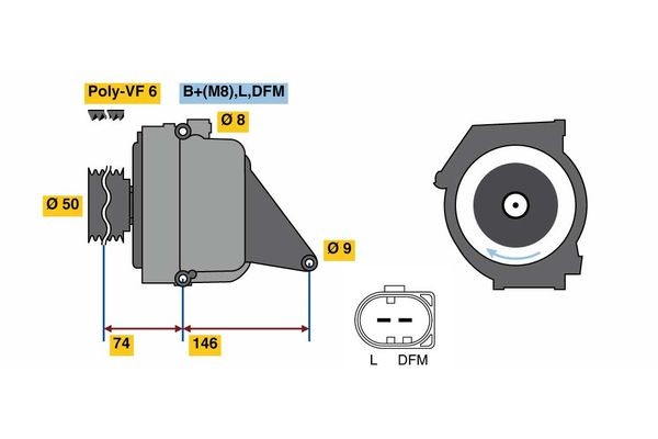 NFB2 (>) 14V 150A BOSCH 14V, 150A, excl. vacuum pump, Ø 50 mm Generator 0 122 0AA 3R0 buy
