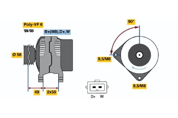 KC (>) 14V 40/70A BOSCH 14V, 70A, excl. vacuum pump, Ø 56 mm Generator 0 123 310 035 buy
