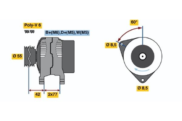 KC (R) 14V 40/70A BOSCH 14V, 70A, excl. vacuum pump, Ø 55 mm Generator 0 123 310 053 buy