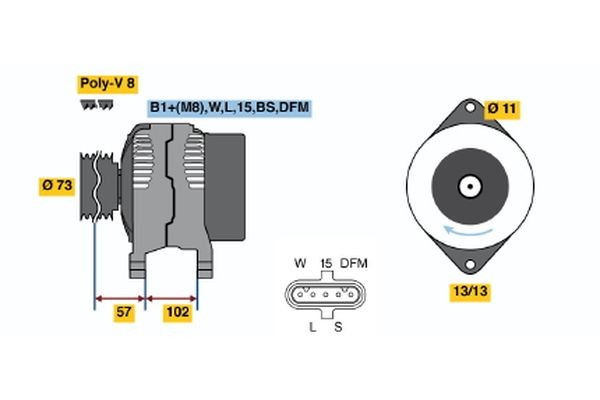 HD10LEB (>) 28V 51/120 BOSCH 28V, 120A, excl. vacuum pump, Ø 73 mm Generator 0 124 655 021 buy