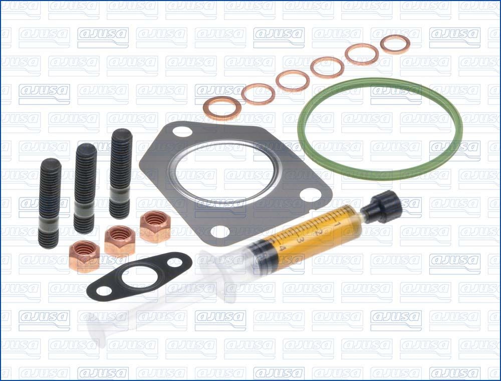 JTC11803 AJUSA Turbocharger gasket MINI with studs, syringe with oil, with gaskets/seals