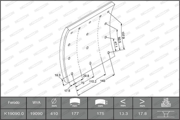 K19090.0-F3660 FERODO Bremsbelagsatz, Trommelbremse für DENNIS online bestellen