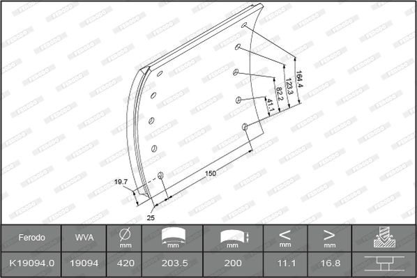K19094.0-F3662 FERODO Bremsbelagsatz, Trommelbremse für DENNIS online bestellen