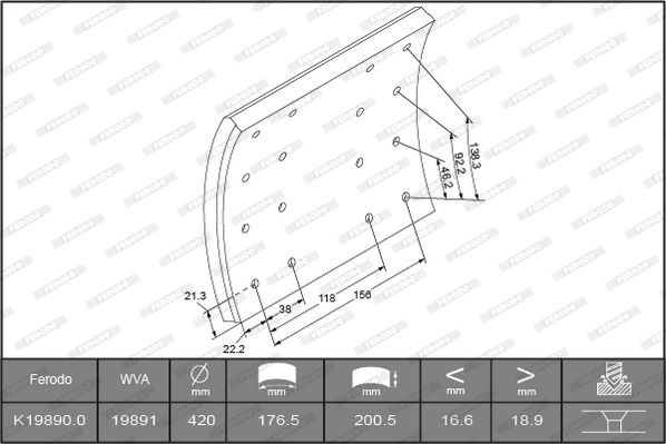 K19890.0-F3658 FERODO Bremsbelagsatz, Trommelbremse für FODEN TRUCKS online bestellen