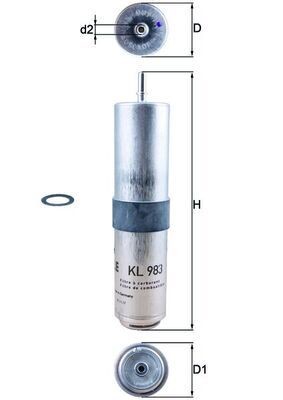 KL983D Fuel filter KL983D MAHLE ORIGINAL In-Line Filter, 7,5mm