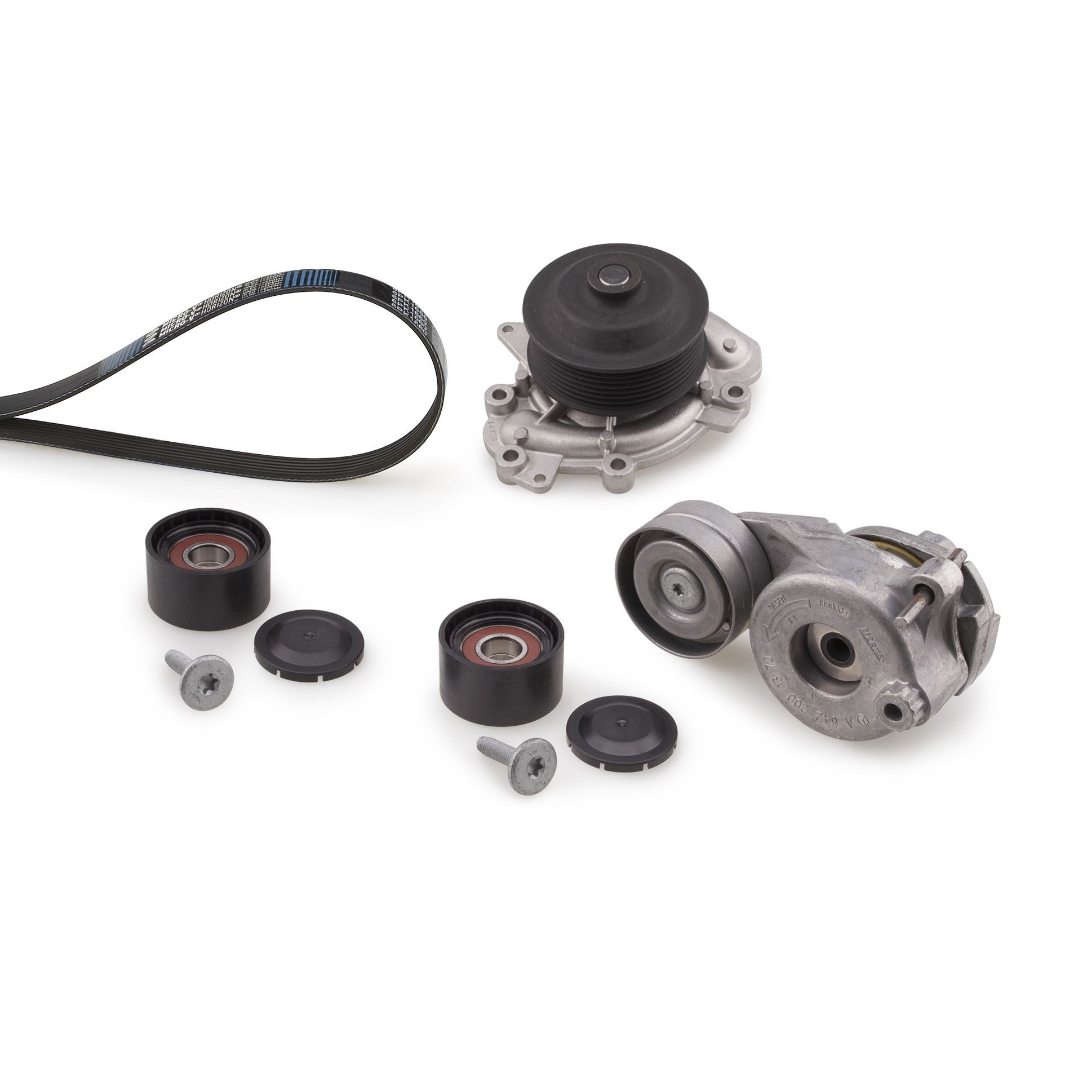 GATES T36375 Water Pump + V-Ribbed Belt Kit with water pump, FleetRunner™ Micro-V® Stretch Fit™