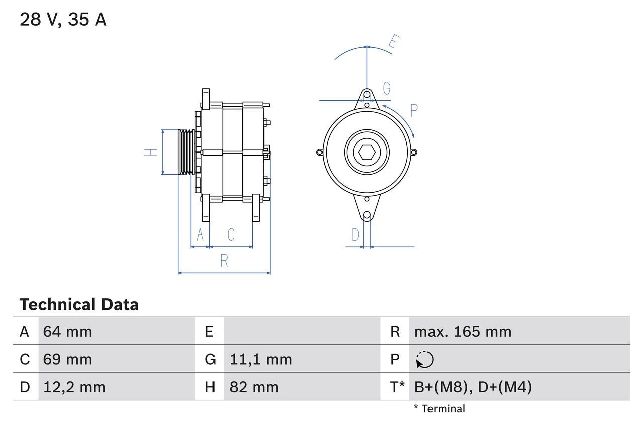 4194 BOSCH 28V, 35A, B+(M8),D+(M4), excl. vacuum pump, Ø 82 mm Generator 0 986 041 940 buy