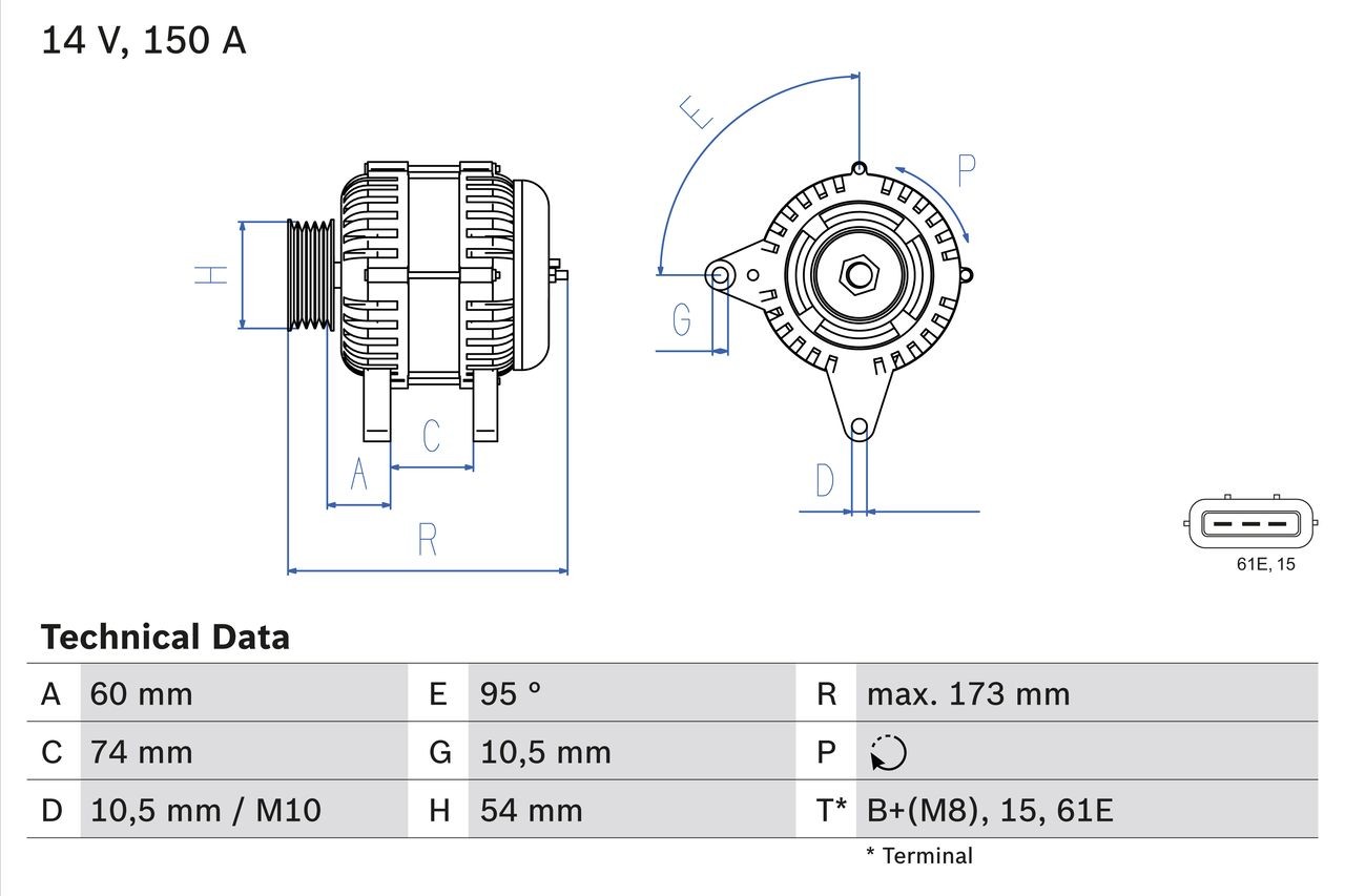 4503 BOSCH 14V, 150A, excl. vacuum pump, Ø 53,5 mm Generator 0 986 045 031 buy