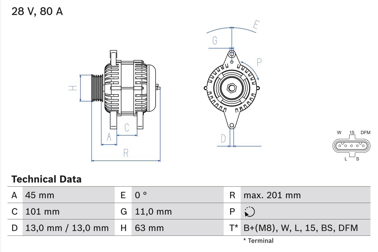 4629 BOSCH 28V, 80A, B+(M8), excl. vacuum pump, Ø 63 mm Generator 0 986 046 290 buy