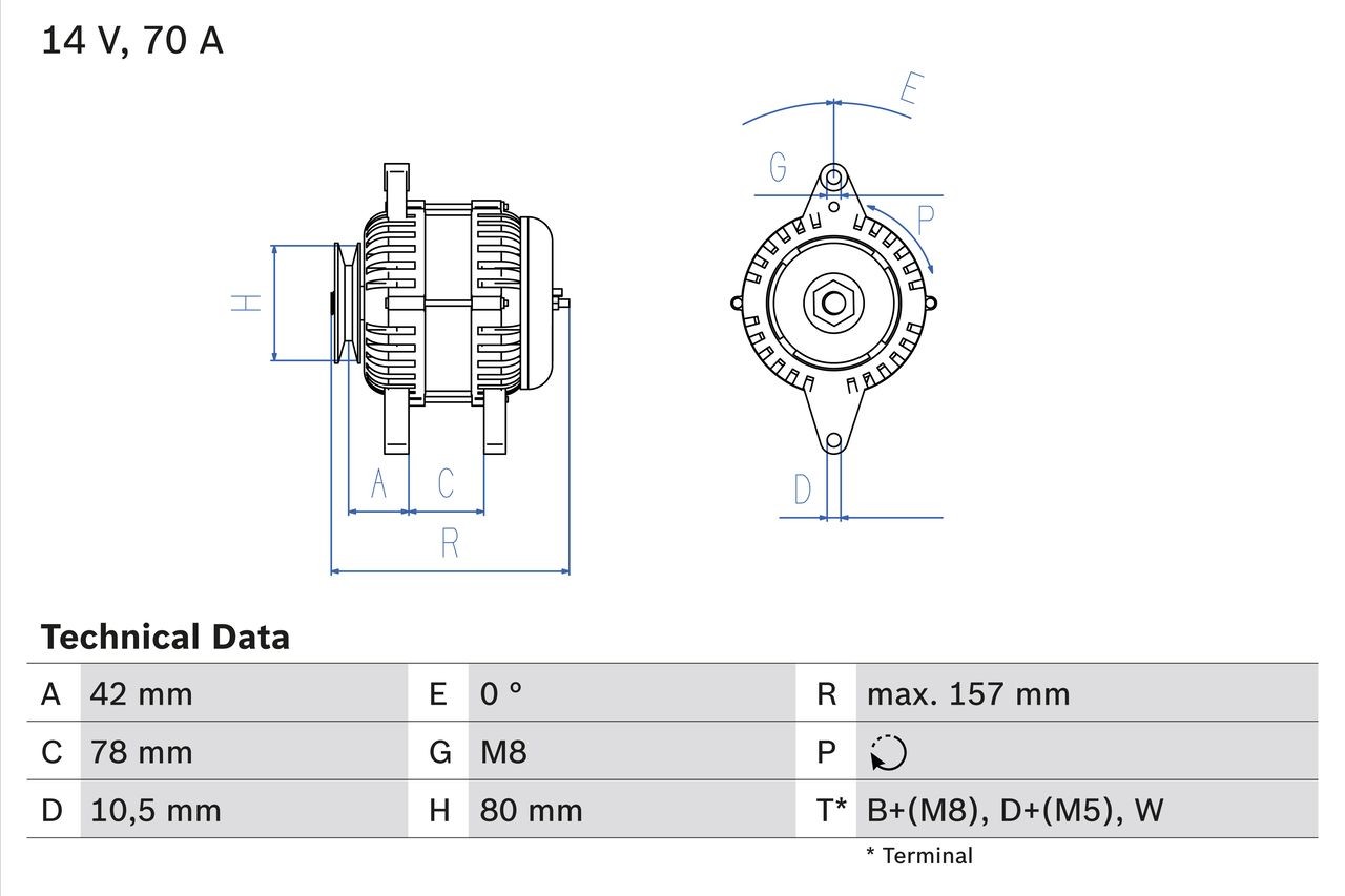 4720 BOSCH 14V, 70A, B+ (M8), D+ (M5), W, excl. vacuum pump, Ø 80 mm Generator 0 986 047 200 buy