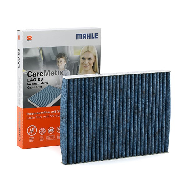 MAHLE ORIGINAL LAO 63 Pollen filter Activated Carbon Filter, with anti-allergic effect, with antibacterial action, 283,0 mm x 207 mm x 30,0 mm, CareMetix®