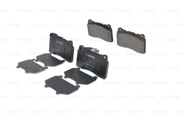 0986424577 Set of brake pads 23092 BOSCH Low-Metallic, with integrated wear sensor, with anti-squeak plate