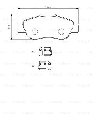 0986424786 Set of brake pads 8688-D1488 BOSCH Low-Metallic, with anti-squeak plate, with mounting manual