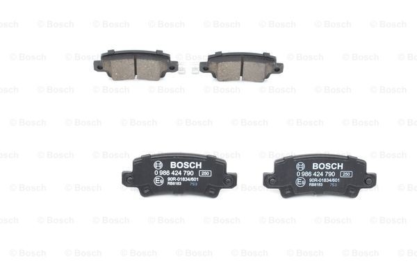 0986424790 Set of brake pads 23 816 BOSCH Low-Metallic, with acoustic wear warning, with anti-squeak plate