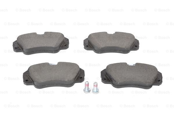 0986460939 Set of brake pads E1 90R-011075/817 BOSCH Low-Metallic, with anti-squeak plate, with bolts/screws, with accessories