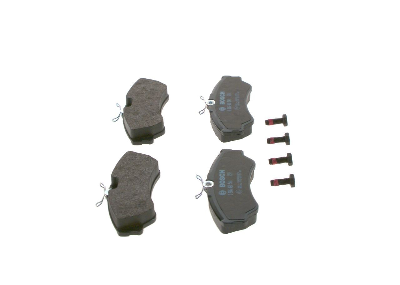 0986460941 Set of brake pads 8657-D1457 BOSCH Low-Metallic, with mounting manual, with anti-squeak plate, with bolts/screws