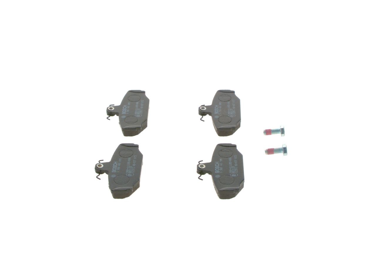 0986460995 Set of brake pads 21385 BOSCH Low-Metallic, with bolts/screws, with accessories