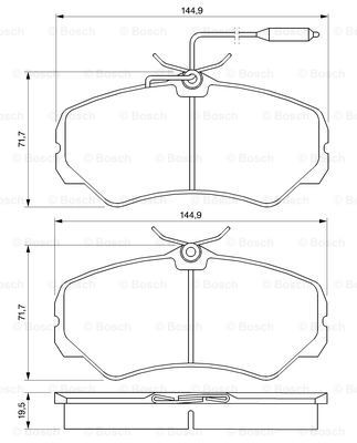 0986460998 Set of brake pads 90R-010286/002 BOSCH Low-Metallic, with integrated wear sensor, with mounting manual, with anti-squeak plate, with bolts/screws