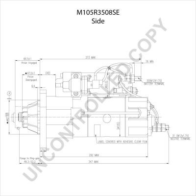 M105R3508SE Starter motor M105R3508SE PRESTOLITE ELECTRIC 24V, 7,5kW, Number of Teeth: 11, with 50(Jet) clamp, B+, B-, Ø 92 mm