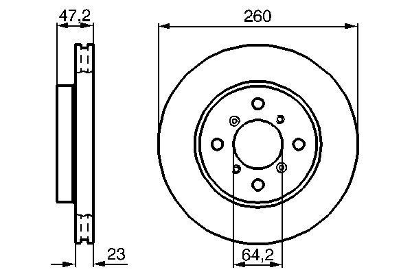 BOSCH 0 986 478 415 Brake disc 260x23mm, 4x114,3, Vented, internally vented, Oiled