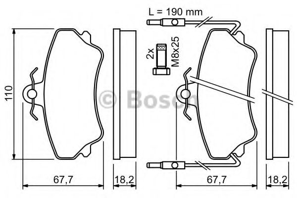 0986494056 Set of brake pads 90R-010294/002 BOSCH Low-Metallic, with integrated wear sensor, with anti-squeak plate, with bolts/screws, with accessories