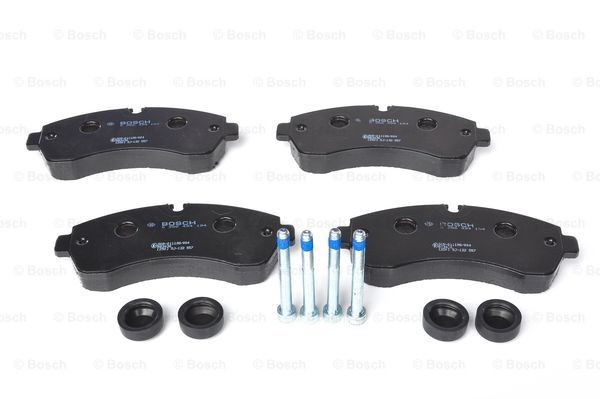 0986494194 Set of brake pads 29200 BOSCH Low-Metallic, with anti-squeak plate, with bolts/screws, with accessories