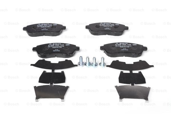 0986494195 Set of brake pads 24283 BOSCH Low-Metallic, with anti-squeak plate, with bolts/screws, with accessories