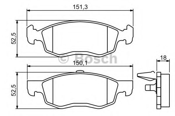 0986494197 Set of brake pads 24673 BOSCH Low-Metallic, with piston clip, with anti-squeak plate