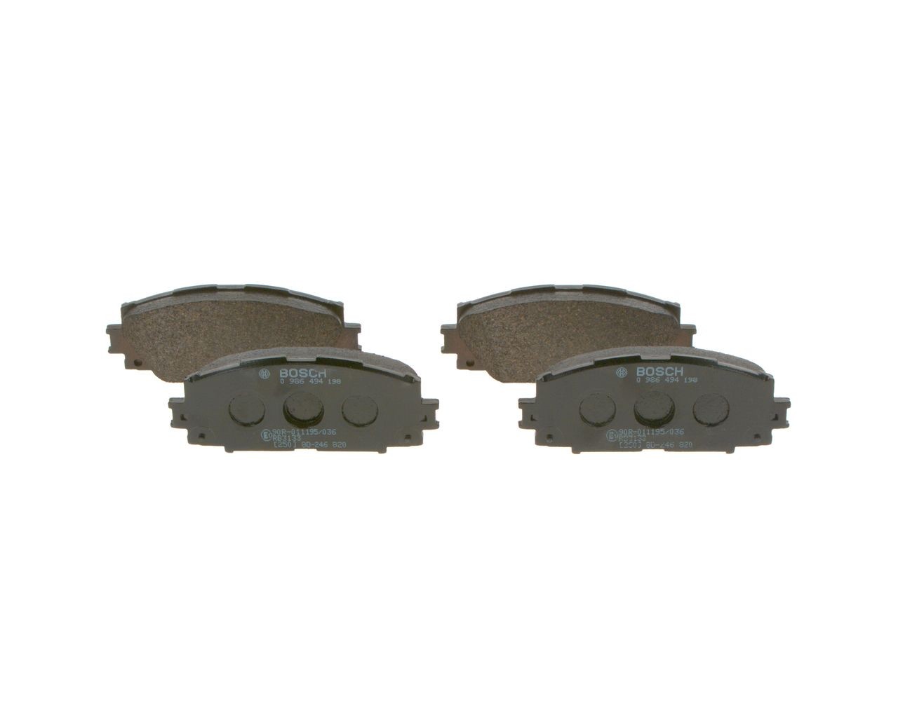 0986494198 Set of brake pads 8301-D1184 BOSCH Low-Metallic, with anti-squeak plate