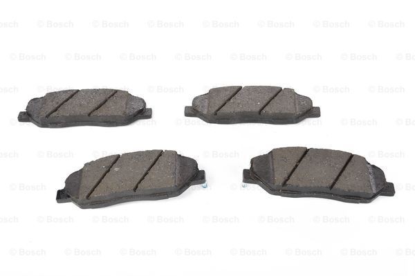 0986494227 Set of brake pads 24351 BOSCH Low-Metallic, with acoustic wear warning, with anti-squeak plate