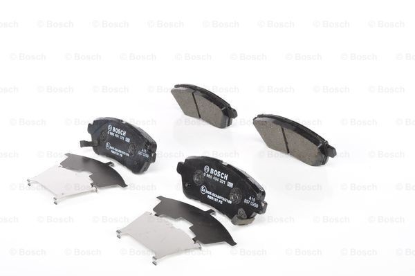 0986494321 Set of brake pads 0 986 494 321 BOSCH Low-Metallic, with acoustic wear warning, with anti-squeak plate, with mounting manual